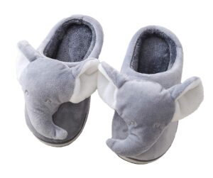 ixiton adult unisex winter warm cartoon animal slippers,cozy memory foam animal-shaped slippers,cartoon elephant slippers,indoor and outdoor non-slip slippers,5-6,gray