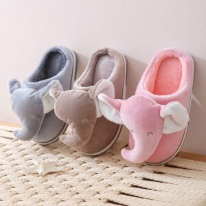 ixiton Adult unisex Winter warm Cartoon animal slippers,Cozy Memory foam Animal-shaped slippers,Cartoon elephant slippers,Indoor And Outdoor Non-slip slippers,5-6,gray