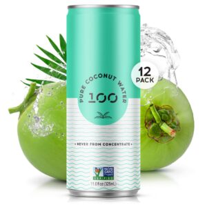 100 coconuts pure coconut-100% pure coconut water - low calorie all-natural drink with electrolytes - naturally sweet, no preservatives - non-gmo, 11 fl oz, pack of 12 (pure coconut water)