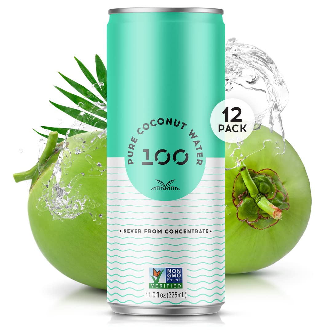 100 Coconuts Pure Coconut-100% Pure Coconut Water - Low Calorie All-Natural Drink with Electrolytes - Naturally Sweet, no preservatives - Non-GMO, 11 fl oz, Pack of 12 (Pure Coconut Water)