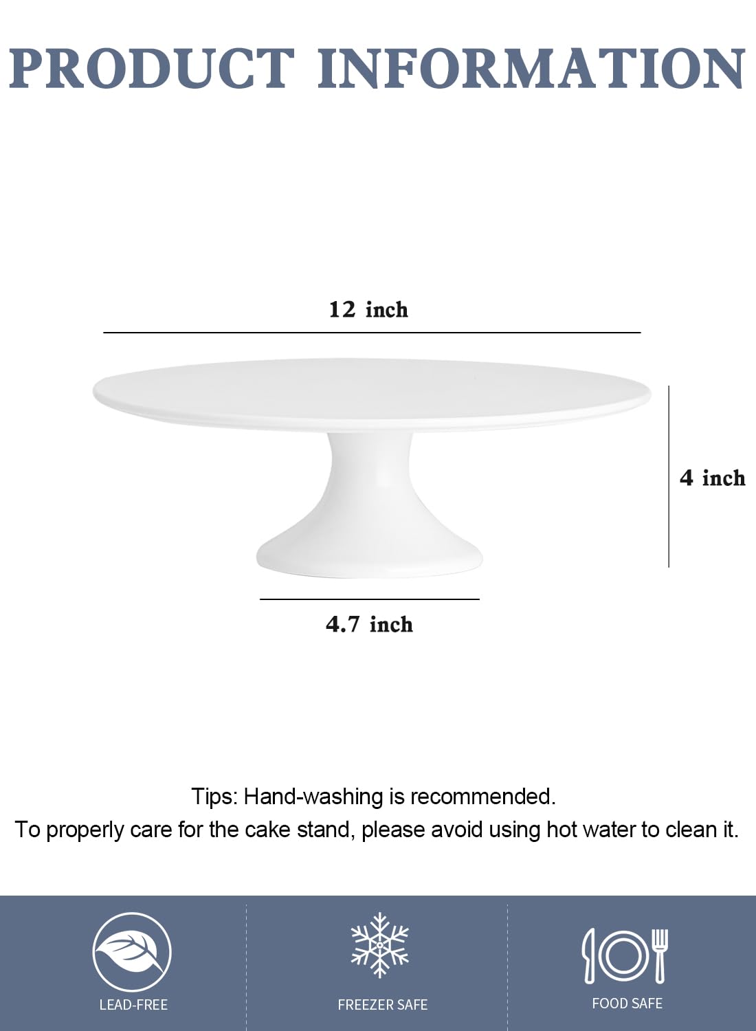 Kanwone 12-Inch Porcelain Round Cake Stand, Cake Plate, Dessert Stand, Cake Stand for Party, Home Decorating Stand, White