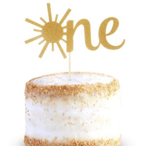 Cake Topper for Baby 1st Birthday - Gold Glitter Sunshine First Anniversary Shower Topper, Single-sided Sun ONE Birthday Cake Smash Topper For Photo Booth Props, Party Cake Decorating Supplies