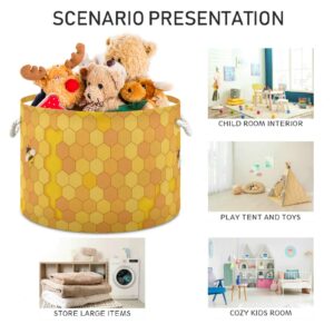 Large Round Storage Basket - Honey Bee Yellow Canvas Laundry Hamper Toy Storage Bin for Kid’s Living Room