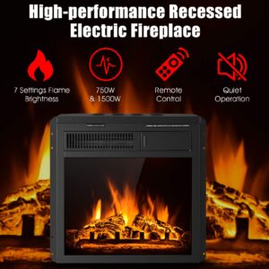Tangkula 18 Inch Electric Fireplace Insert, Freestanding & Recessed Electrical Fireplace Heater with Remote Control, Adjustable Heater, 7 Log Hearth Flame Settings, Indoor Electric Stove Heater (18")