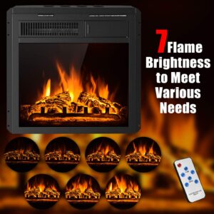 Tangkula 18 Inch Electric Fireplace Insert, Freestanding & Recessed Electrical Fireplace Heater with Remote Control, Adjustable Heater, 7 Log Hearth Flame Settings, Indoor Electric Stove Heater (18")