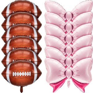 12 pieces gender reveal football balloons includes 6 pink bow foil balloons and 6 football foil balloons decoration supplies party accessories for gender reveal football party, baby shower, birthday