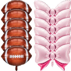 12 Pieces Gender Reveal Football Balloons Includes 6 Pink Bow Foil Balloons and 6 Football Foil Balloons Decoration Supplies Party Accessories for Gender Reveal Football Party, Baby Shower, Birthday