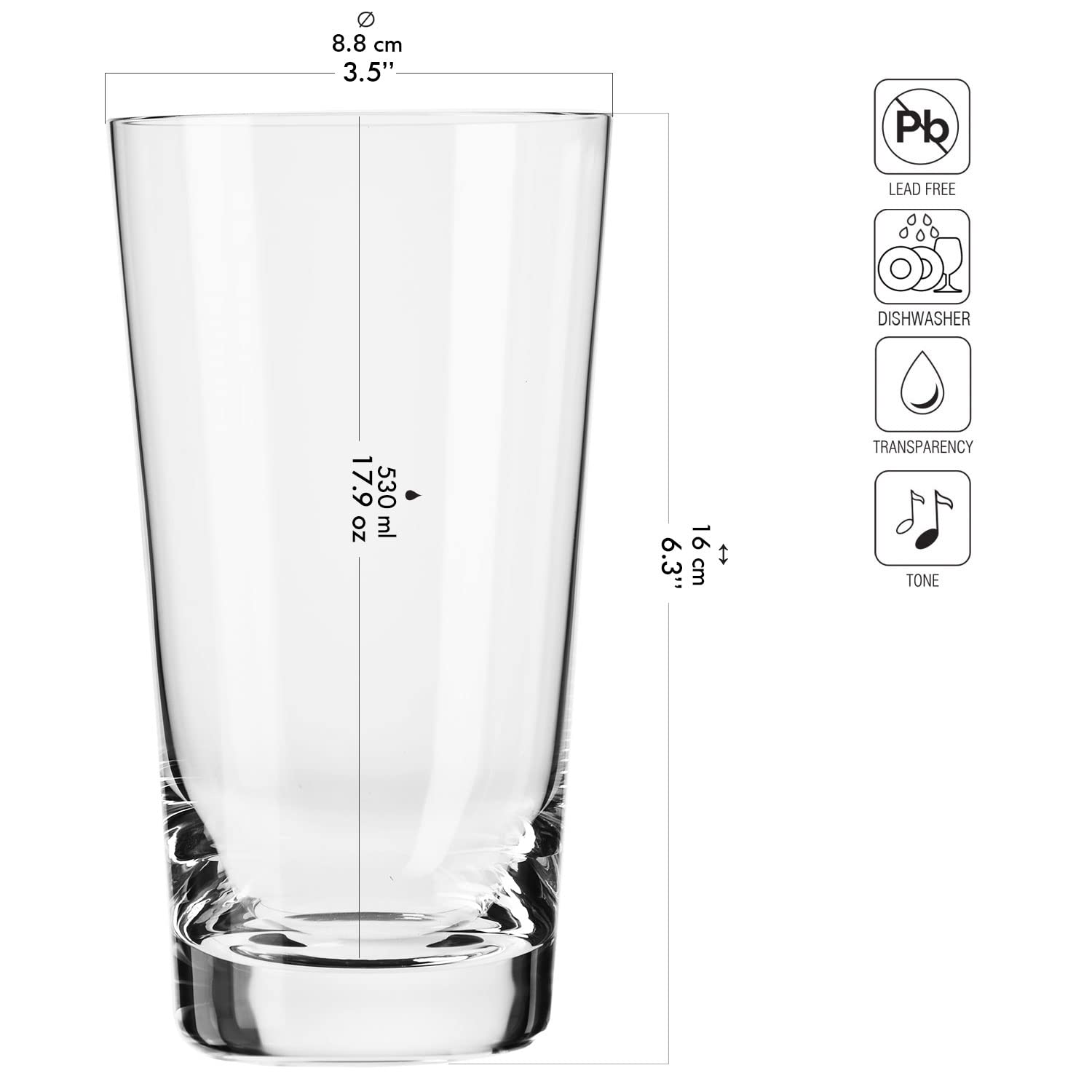 Krosno Wheat Beer Glasses | Set of 6 | 17.9 oz | Pure Collection | Perfect for Home, Restaurants and Parties | Dishwasher Safe