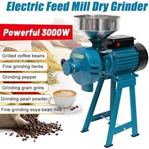 Grain Mills, Upgraded 3000W Wet Dry Cereals Grinder Electric Grain Grinder Corn Mill Heavy Duty 110V Commercial Grain Grinder Machine Rice Corn Grain Coffee Wheat Feed Mill Flour Mill with Funnel