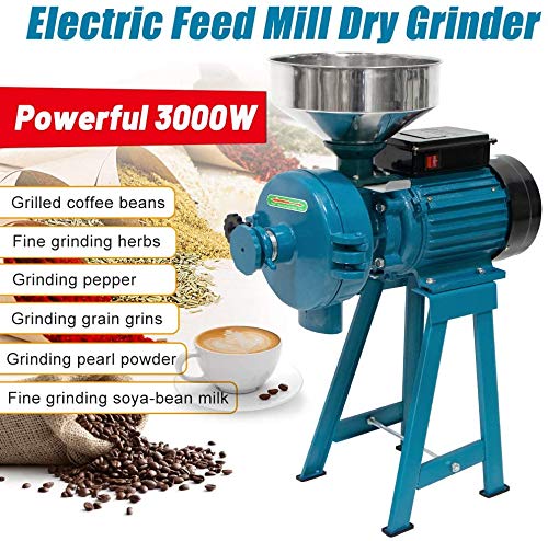 Grain Mills, Upgraded 3000W Wet Dry Cereals Grinder Electric Grain Grinder Corn Mill Heavy Duty 110V Commercial Grain Grinder Machine Rice Corn Grain Coffee Wheat Feed Mill Flour Mill with Funnel