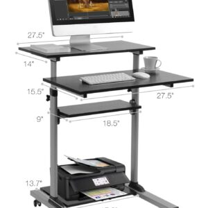 TechOrbits White Mobile Standing Desk Rolling Workstation Cart - Stand Up Media Podium Mobile Desk