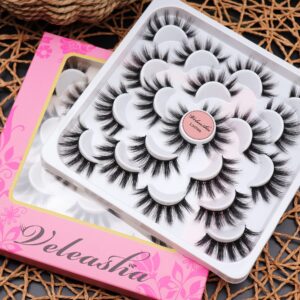 Veleasha Lashes 10 Pairs Natural Fluffy False Eyelashes Soft Wispy Lashes 3D Faux Mink Lashes Pack (V07)