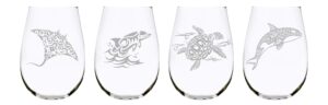 sea animals 17 oz. stemless wine glass (set of 4)