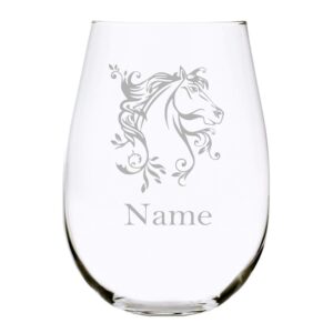 horse with name 17 oz. stemless wine glass