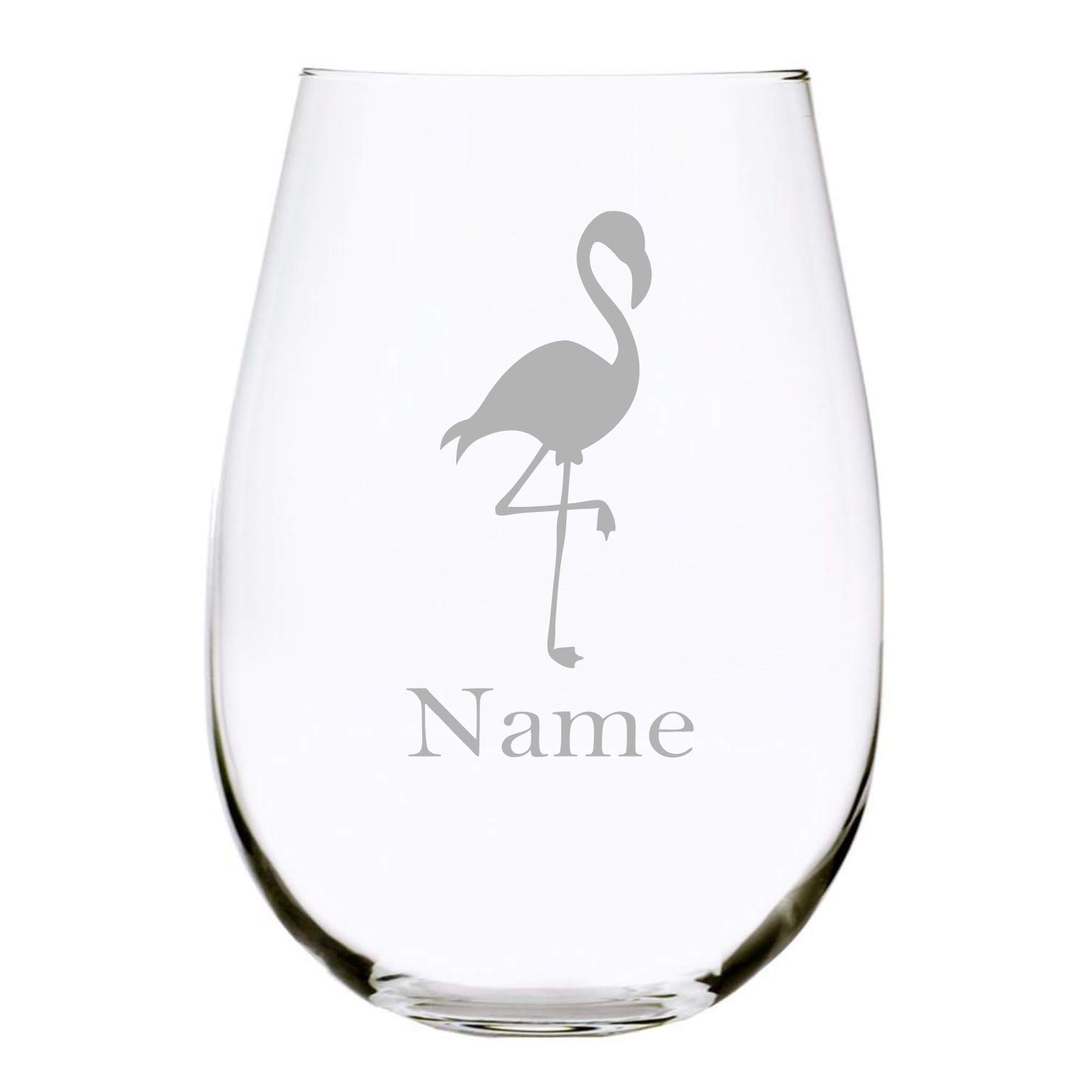 Flamingo with name 17 oz. stemless wine glass