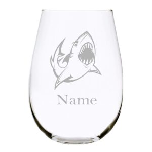 shark with name 17 oz. stemless wine glass