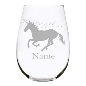 unicorn with name 17 oz. stemless wine glass