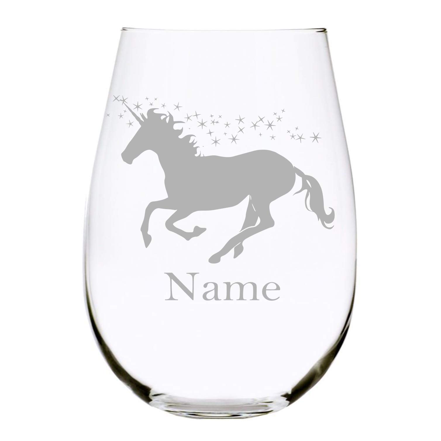 Unicorn with name 17 oz. stemless wine glass