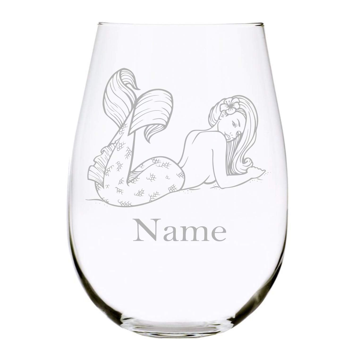 Mermaid with name 17 oz. stemless wine glass