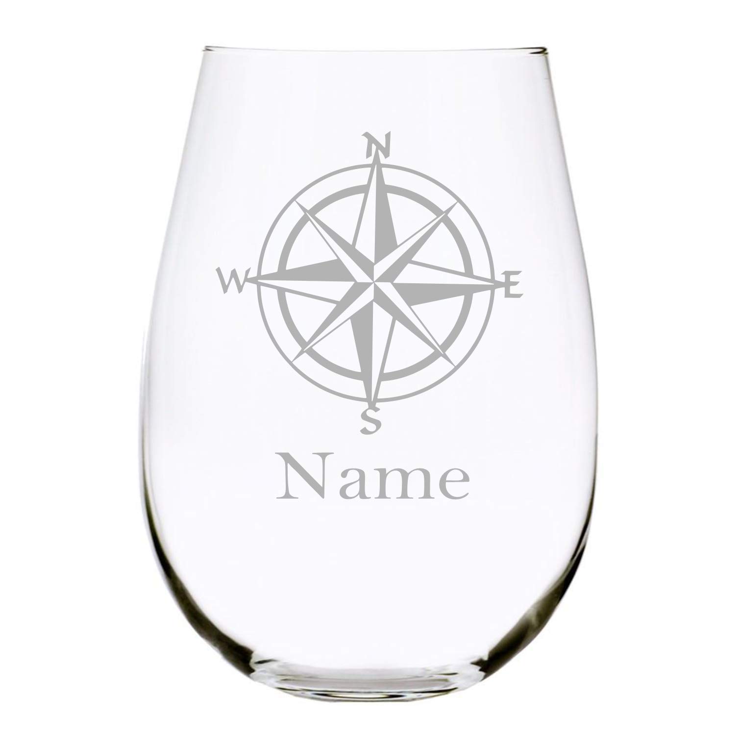 Nautical compass with name 17 oz. stemless wine glass