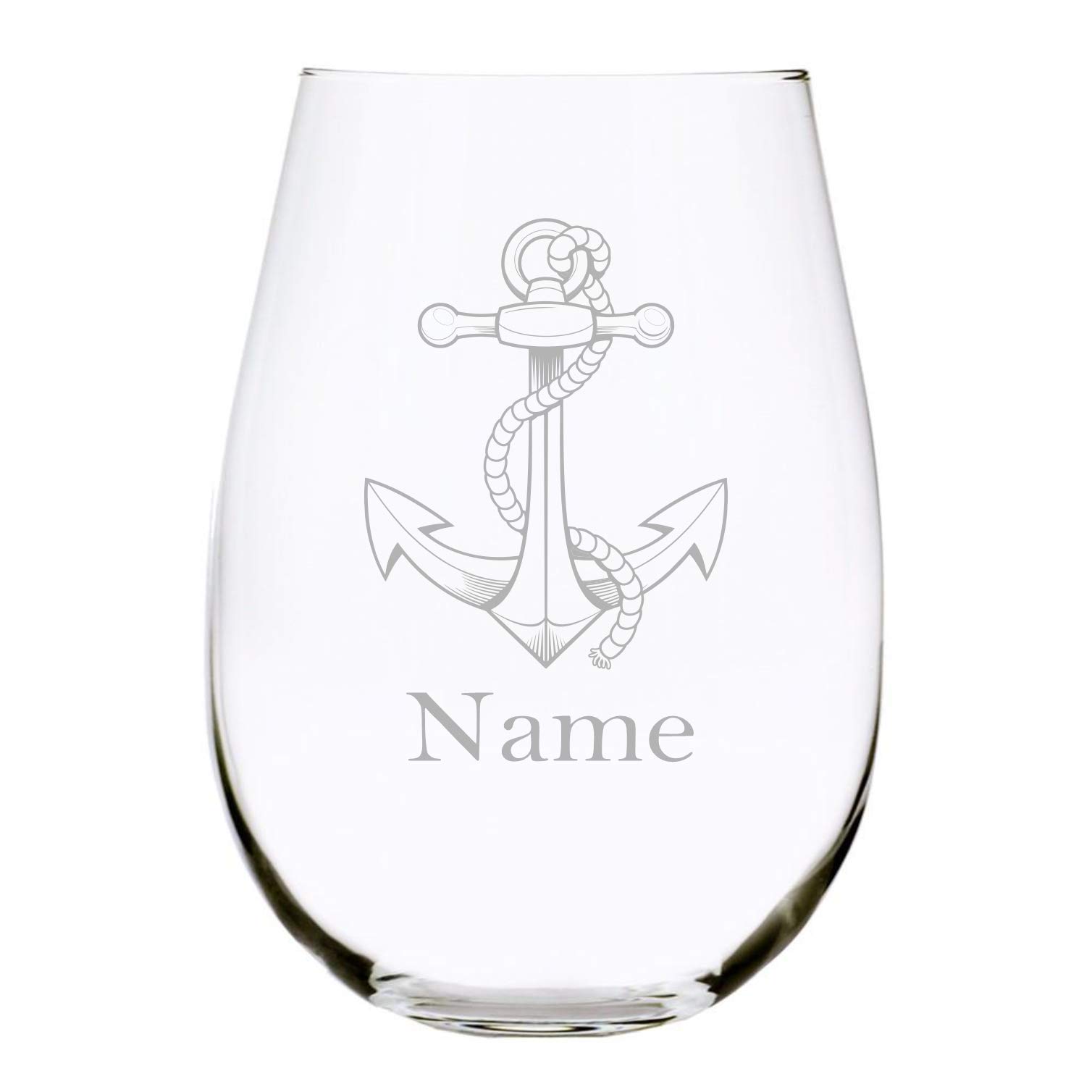 Nautical anchor with name 17 oz. stemless wine glass