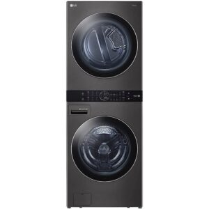 lge wkex200h single unit washtower with center control 4.5 cu.ft. front load washer & 7.4 cu.ft. electric dryer (black steel)