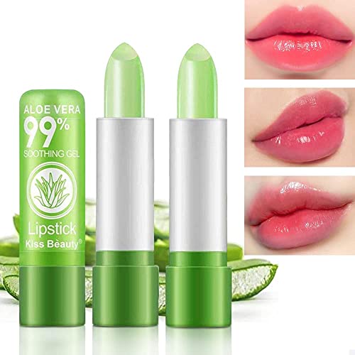 BINGBRUSH 3 Pcs Aloe Vera Color Changing Lipstick Queen,Long Lasting Lip Care Nutritious Plumper Lip Balm Moisturizer Magic PH Temperature Color Change Lip Gloss Makeup Set for Women