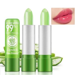 BINGBRUSH 3 Pcs Aloe Vera Color Changing Lipstick Queen,Long Lasting Lip Care Nutritious Plumper Lip Balm Moisturizer Magic PH Temperature Color Change Lip Gloss Makeup Set for Women