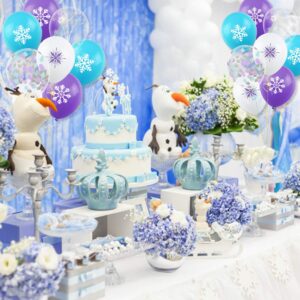 50Pcs Snowflake Balloon with Purple Blue White Latex Balloons, Frozen Snowflake Birthday Party Supplies 12 Inch Winter Theme Balloon for Frozen Baby Shower Winter Wonderland New Year Party Decorations