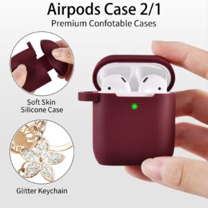 Bling AirPods 2nd Generation Case, VISOOM Cute Airpod Case 1st Generation with Keychain for Apple Airpod Case Cute Glitter Air Pod Case iPod Case Cover Women/Girls Silicone AirPods 2 Case(Burgundy)