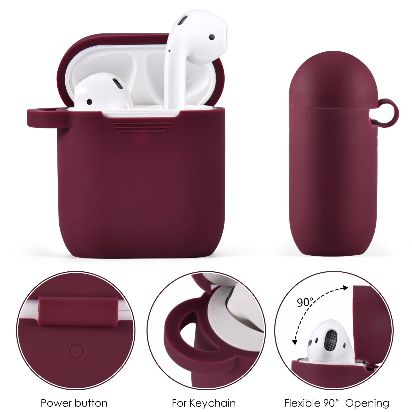 Bling AirPods 2nd Generation Case, VISOOM Cute Airpod Case 1st Generation with Keychain for Apple Airpod Case Cute Glitter Air Pod Case iPod Case Cover Women/Girls Silicone AirPods 2 Case(Burgundy)