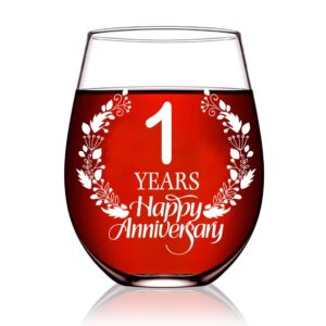perfectinsoy 1 years happy anniversary wine glass, 1th anniversary wedding gift for mom, dad, wife, couple, soulmate, woman, sister, bday party decorations, funny vintage aged to perfection