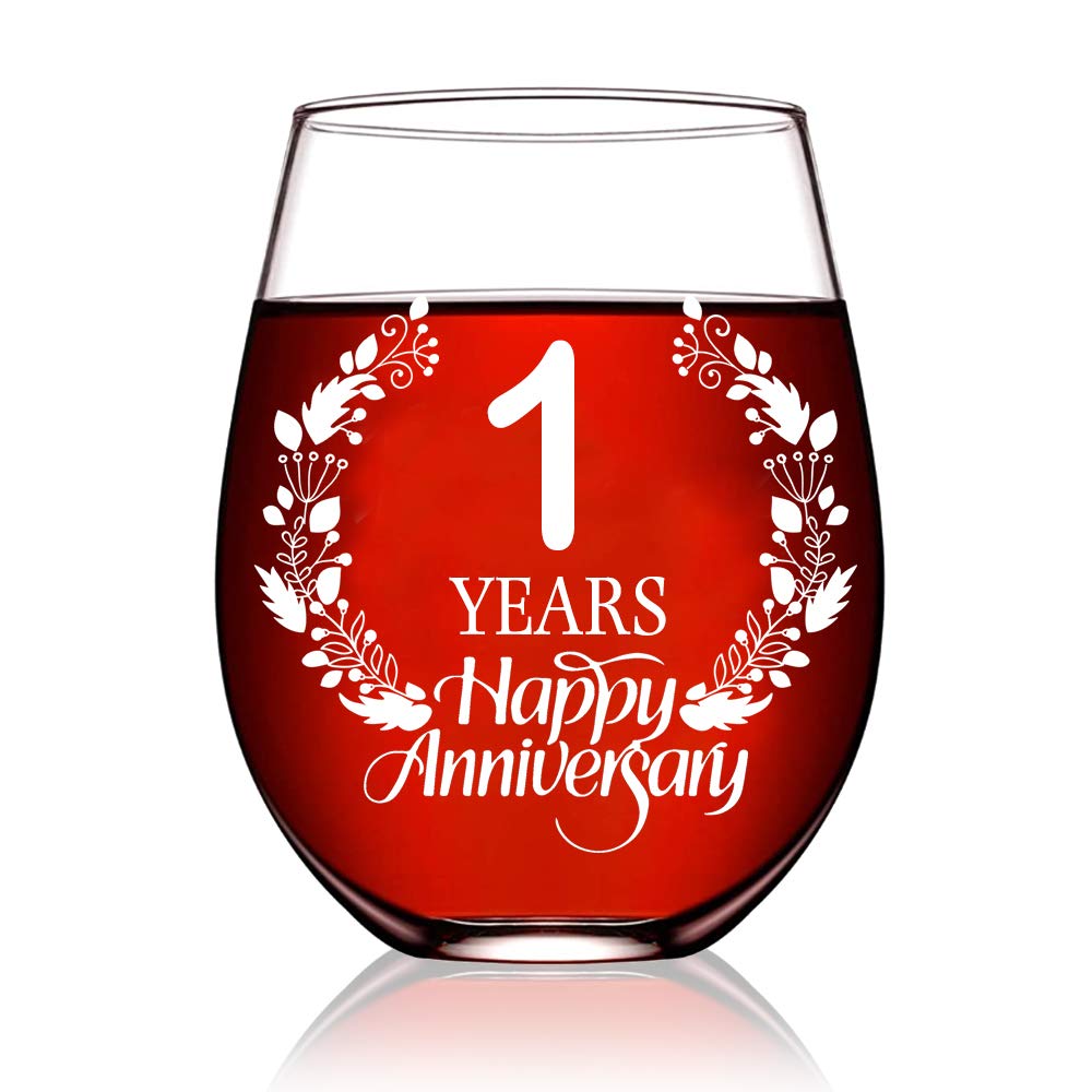 Perfectinsoy 1 Years Happy Anniversary Wine Glass, 1th Anniversary Wedding Gift For Mom, Dad, Wife, Couple, Soulmate, Woman, Sister, Bday Party Decorations, Funny Vintage Aged To Perfection