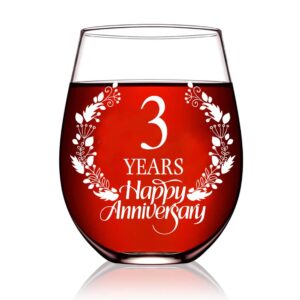 perfectinsoy 3 years happy anniversary wine glass, 3th anniversary wedding gift for mom, dad, wife, couple, soulmate, woman, sister, bday party decorations, funny vintage aged to perfection