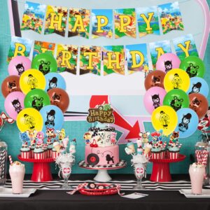 Birthday Party Supplies 46PCS Video Forest Game Theme Party Decorations Including 20PCS Latex Balloons, 1PC Happy Birthday Banner, 24PCS Cupcake Toppers for Children