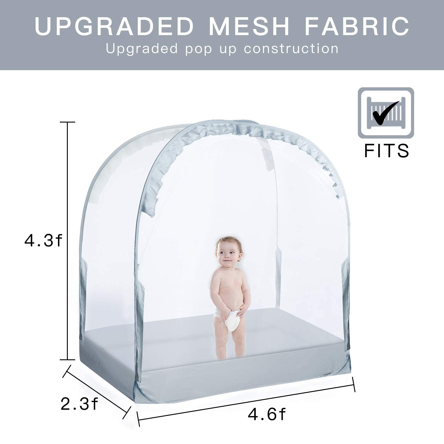 L RUNNZER Baby Crib Tent Crib Net to Keep Baby in, Pop Up Crib Tent Canopy Keep Baby from Climbing Out