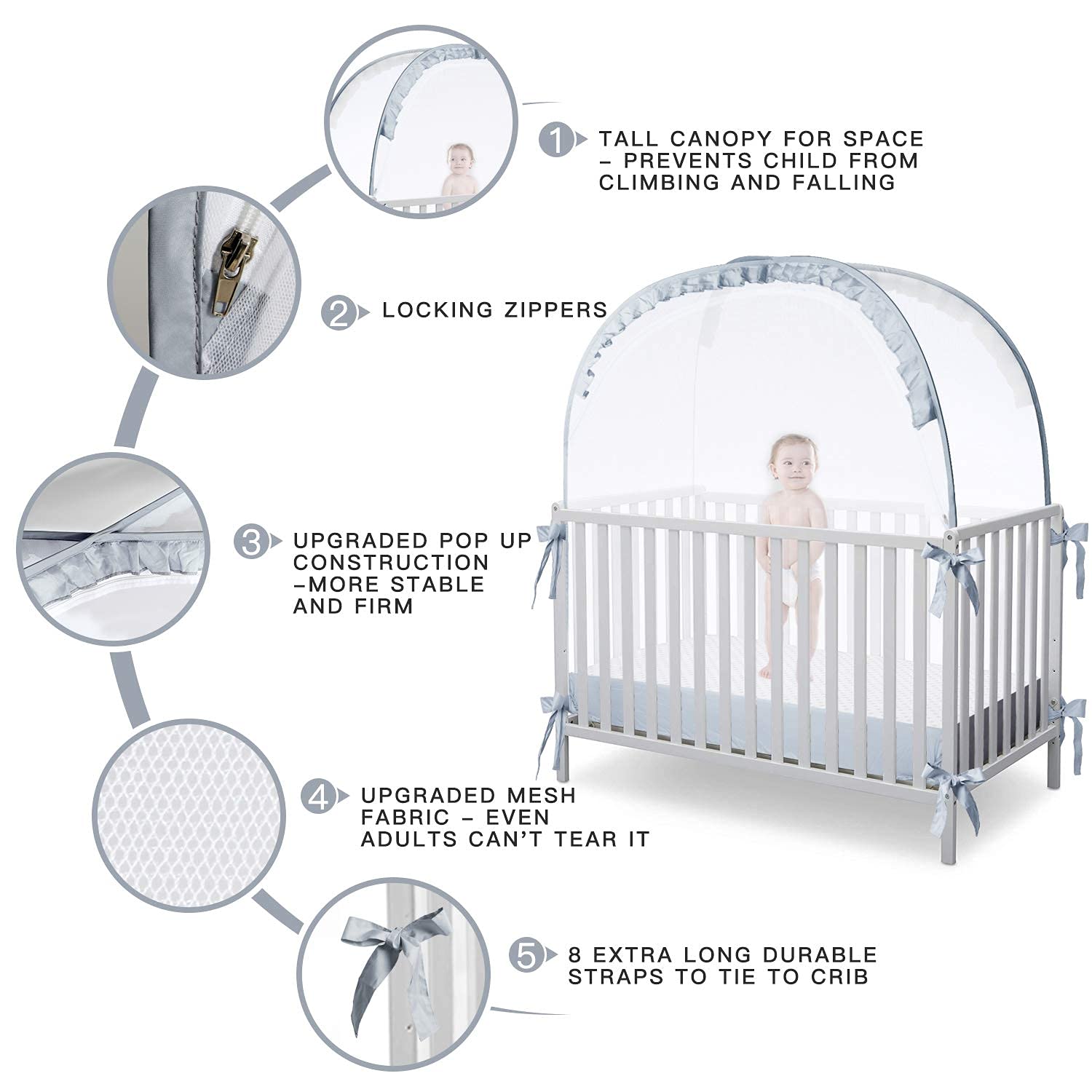 L RUNNZER Baby Crib Tent Crib Net to Keep Baby in, Pop Up Crib Tent Canopy Keep Baby from Climbing Out