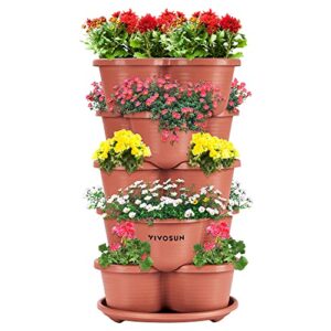 vivosun 5 tier vertical gardening stackable planter for strawberries, flowers, herbs, vegetables brown