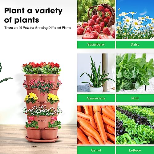 VIVOSUN 5 Tier Vertical Gardening Stackable Planter for Strawberries, Flowers, Herbs, Vegetables Brown