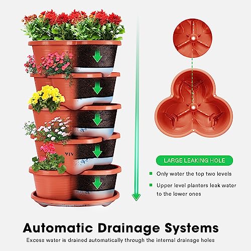 VIVOSUN 5 Tier Vertical Gardening Stackable Planter for Strawberries, Flowers, Herbs, Vegetables Brown