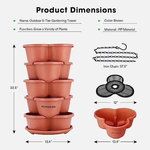 VIVOSUN 5 Tier Vertical Gardening Stackable Planter for Strawberries, Flowers, Herbs, Vegetables Brown