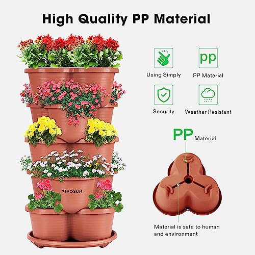 VIVOSUN 5 Tier Vertical Gardening Stackable Planter for Strawberries, Flowers, Herbs, Vegetables Brown