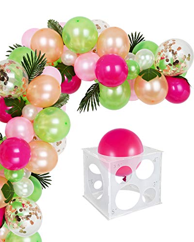 Aoibrloy 11 Holes Plastic Balloon Sizer Box Cube, Balloon Size Measurement with 200Pcs Balloon Glue Point for Balloon Decorations, Balloon Arches and Balloon Columns