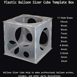 Aoibrloy 11 Holes Plastic Balloon Sizer Box Cube, Balloon Size Measurement with 200Pcs Balloon Glue Point for Balloon Decorations, Balloon Arches and Balloon Columns