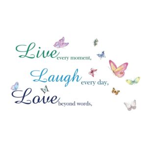 family inspirational quotes vinyl wall decal stickers live every moment, laugh every day, love beyond words, family decor removable vinyl for kids room living room bedroom (11.8''×23.6'')