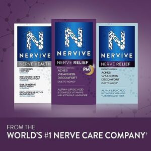 Nervive Nerve Relief PM, with Alpha Lipoic Acid, to help Reduce Nerve Aches, Weakness, & Discomfort in Fingers, Hands, Toes & Feet*†, Vitamins B1&B6, Melatonin, Chamomile, Lavender, 30 Nightly Tablets