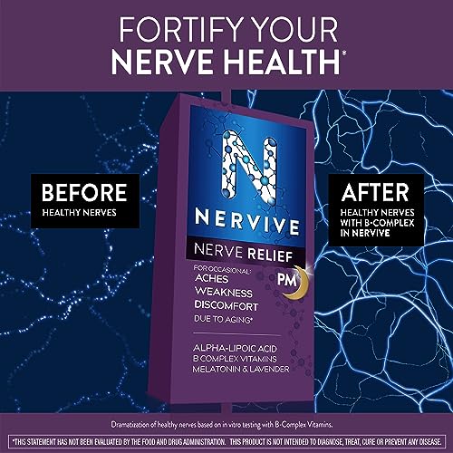 Nervive Nerve Relief PM, with Alpha Lipoic Acid, to help Reduce Nerve Aches, Weakness, & Discomfort in Fingers, Hands, Toes & Feet*†, Vitamins B1&B6, Melatonin, Chamomile, Lavender, 30 Nightly Tablets