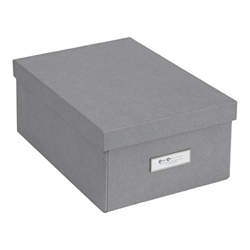 Bigso Karin Collapsible Storage Box | Photo Storage Box with Labelframe for Easy Identification | Simple Assembly without Tools | Decorative Storage Boxes with Lids | 8.9? x 12.4? x 5.4? | Gray