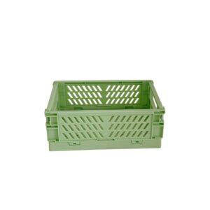 mini collapsible storage crates/stackable storage container basket, folding plastic storage box foldable plastic storage case desktop carrying basket 1#mini green