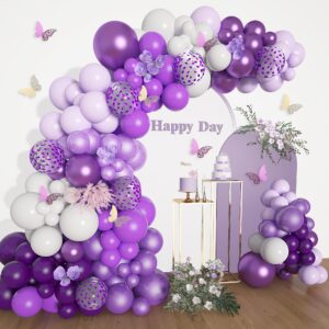 152pcs purple balloons garland arch kit white purple confetti latex metallic balloons with paper butterfly for wedding engagement mothers day purple butterfly birthday party decorations supplies